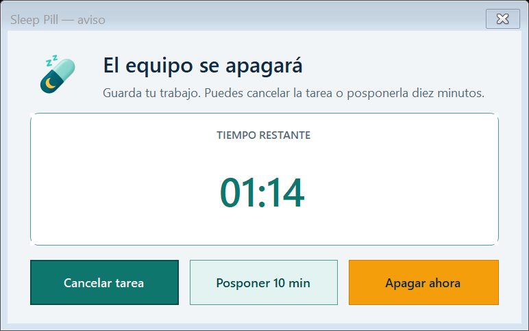 Antes de actuar: cancelar, posponer 10 minutos o ejecutar ya.
